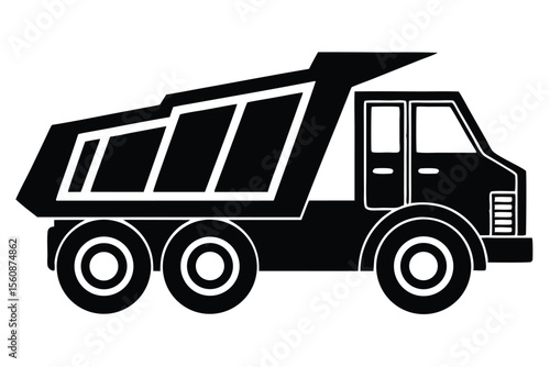 Black Dump Truck Silhouette Heavy Equipment for Construction, Hauling, and Engineering Projects