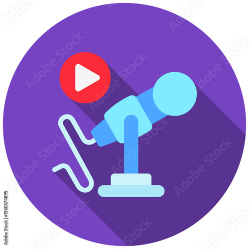 Microphone mini illustration rounded flat color icon, use for journalist, broadcasting, news and media UI, UX kit, app and web development, digital or print.