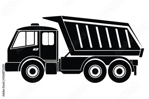 Black Silhouette Illustration of a Dump Truck Construction Vehicle Side View