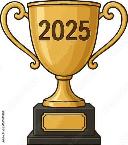 Golden Trophy Cup with Year 2025 – Vector Illustration for Winner Awards and Achievements