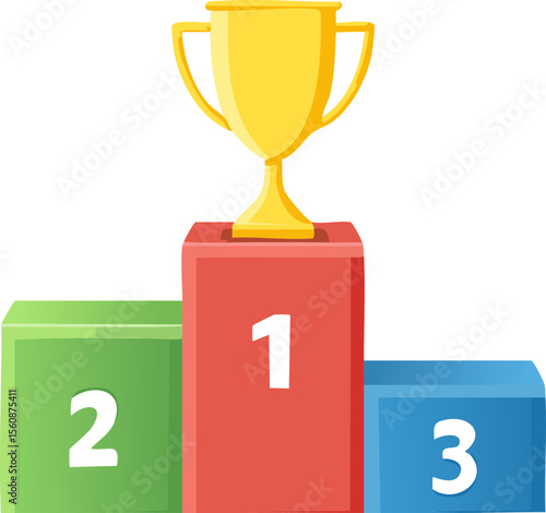 Winner Podium with Trophy – 1st, 2nd, and 3rd Place Awards Vector Illustration