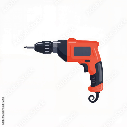 Vector illustration of a drill tool on white background, construction concept