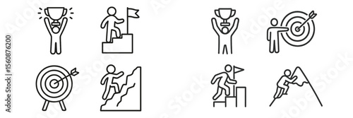 Illustrations of achievements showcasing success, determination, and goal completion in a minimalist design style