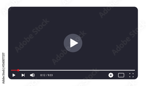 Social media video player template, mobile video player. Vector video player mockup, ui ux. Social media concept.