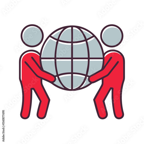 Two people carrying a globe icon in a graphic style  
