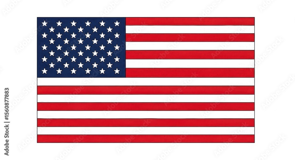 Fototapeta premium A simple, clean illustration of the American flag with straight lines and bold colors, isolated on a white background.