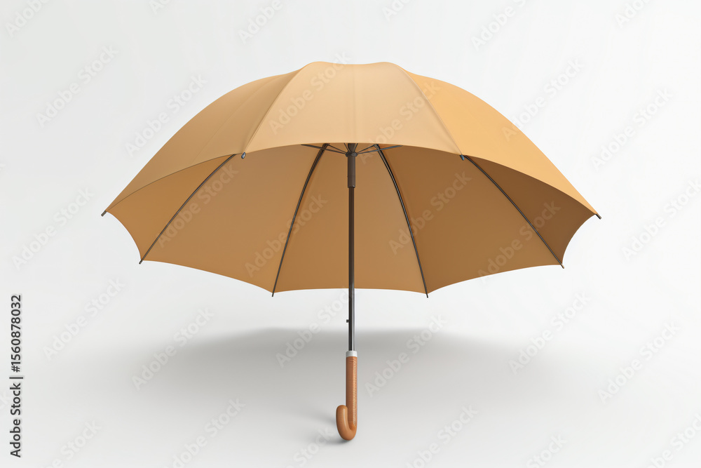 Tan umbrella with classic wooden handle. Tan umbrella with classic wooden handle.