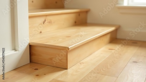 Wooden stairs in the house close up.