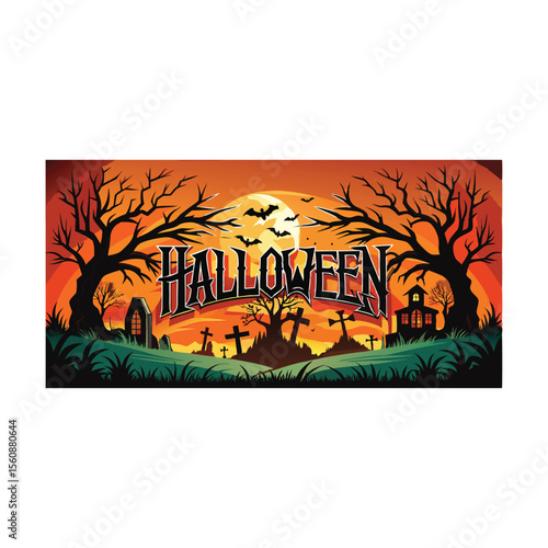 Vintage grunge Halloween party design with scary pumpkin illustrations for posters, invitations, and banners