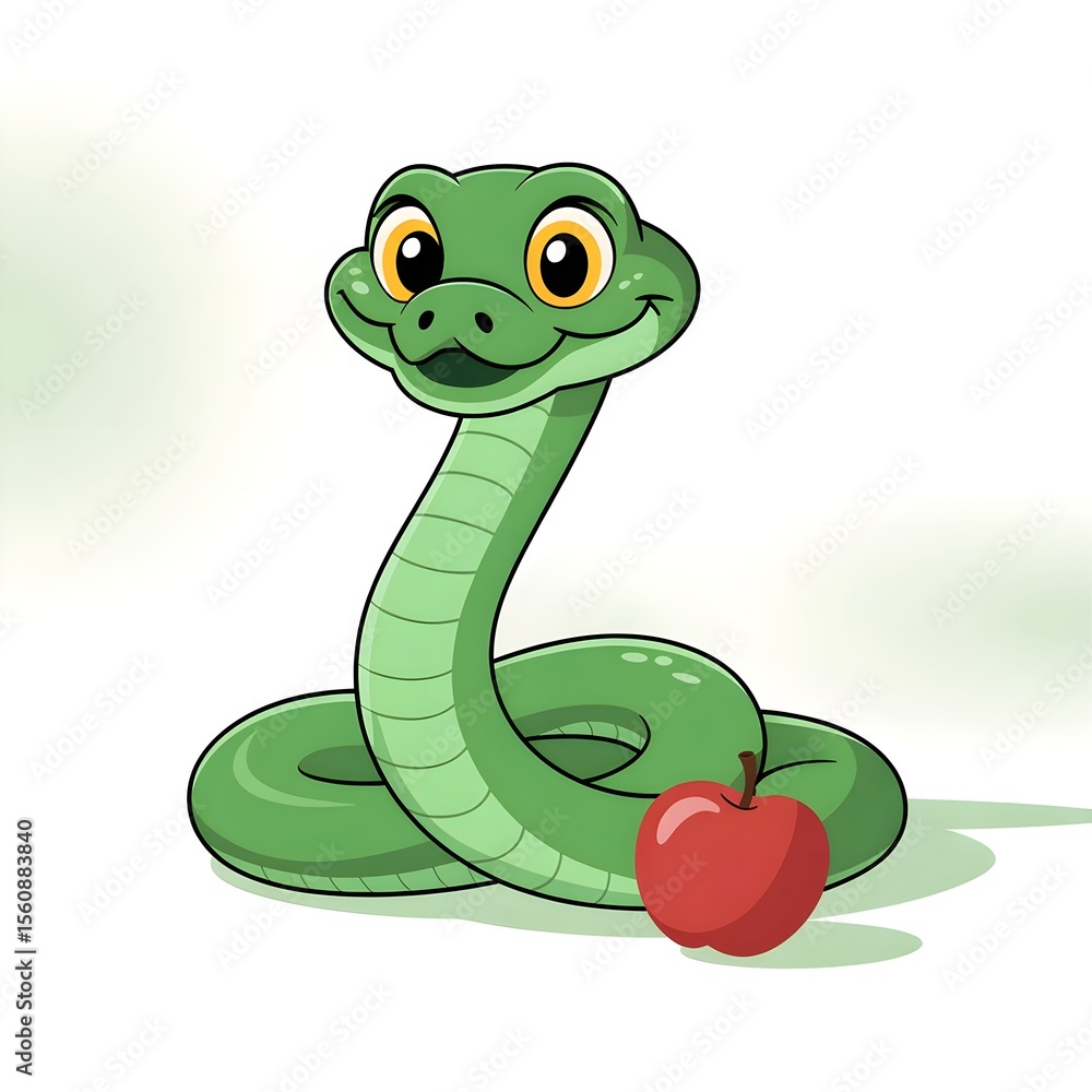 Fototapeta premium A cute cartoonish snake illustration on a white background 