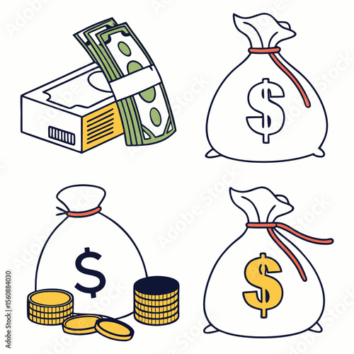 Vector Set of Money Bags – Budget, Profit, and Currency Icons.AI/EPS/PNG/JPEG