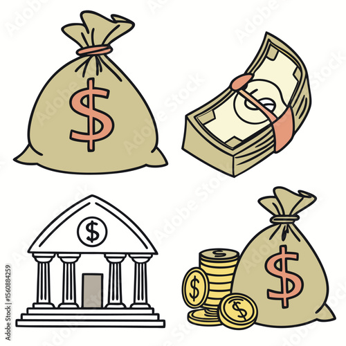 Vector Set of Money Bags – Budget, Profit, and Currency Icons.AI/EPS/PNG/JPEG