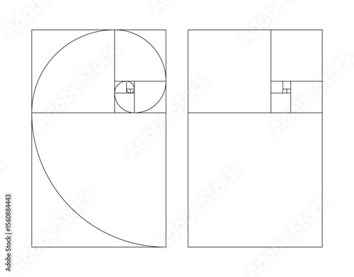 Vertical golden ratio harmony proportions template. Fibonacci numbers, array set. 