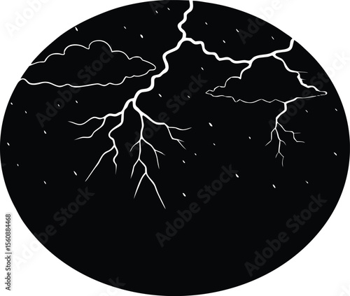 Nighttime Thunderstorm View Silhouette, Storm Clouds in Night Sky Silhouette