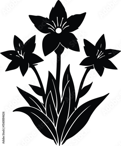 Wild Alpine Gentian Silhouette, Rare Mountain Flower Silhouette