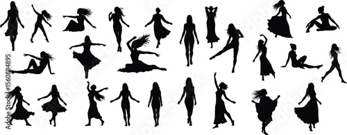 Dynamic Silhouette Collection: Female Silhouette in Dynamic Dance Vector