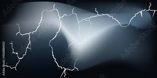 Thunderous dark sky with black clouds and flashing lightning. Panoramic view. Concept on the theme of weather, natural disasters, storms, typhoons, tornadoes, thunderstorms, lightning, lightning.