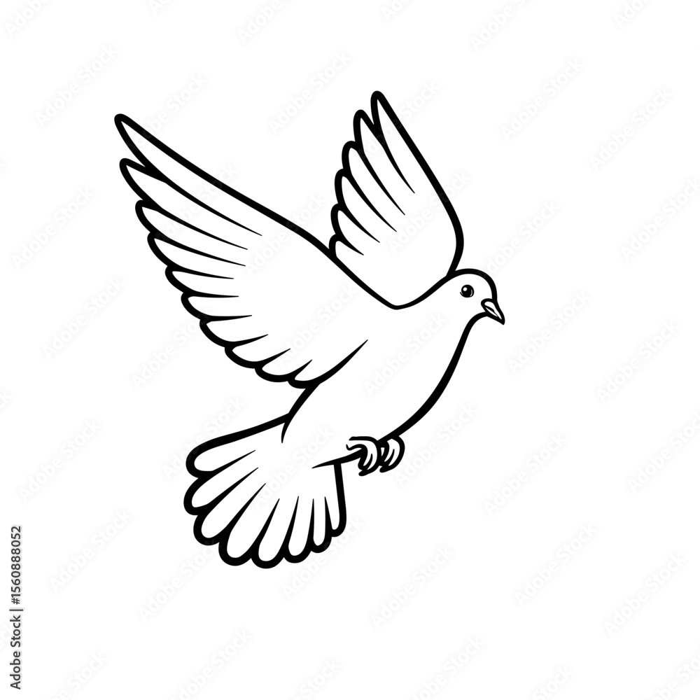 Fototapeta premium Flying dove illustration in simple line art style 