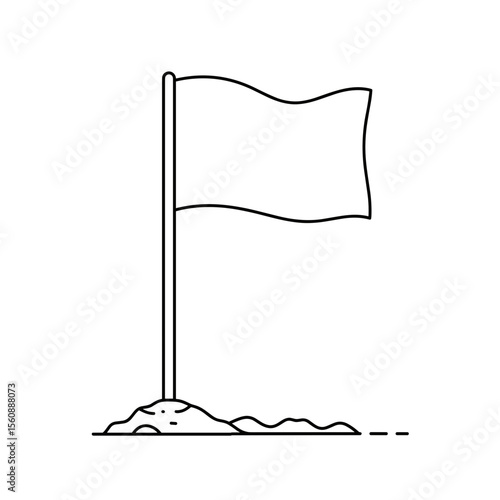 Outline of a flag on a pole planted in sandy ground  