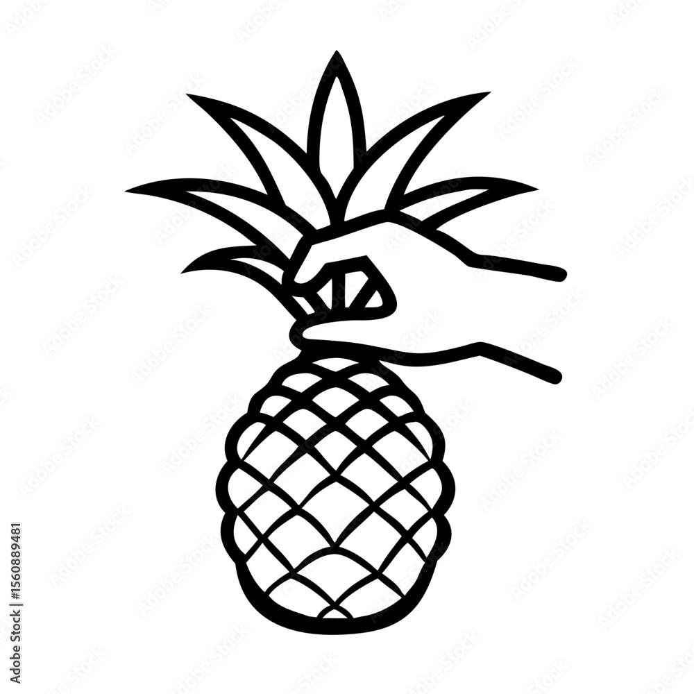 Fototapeta premium Hand holding pineapple in simple line art design