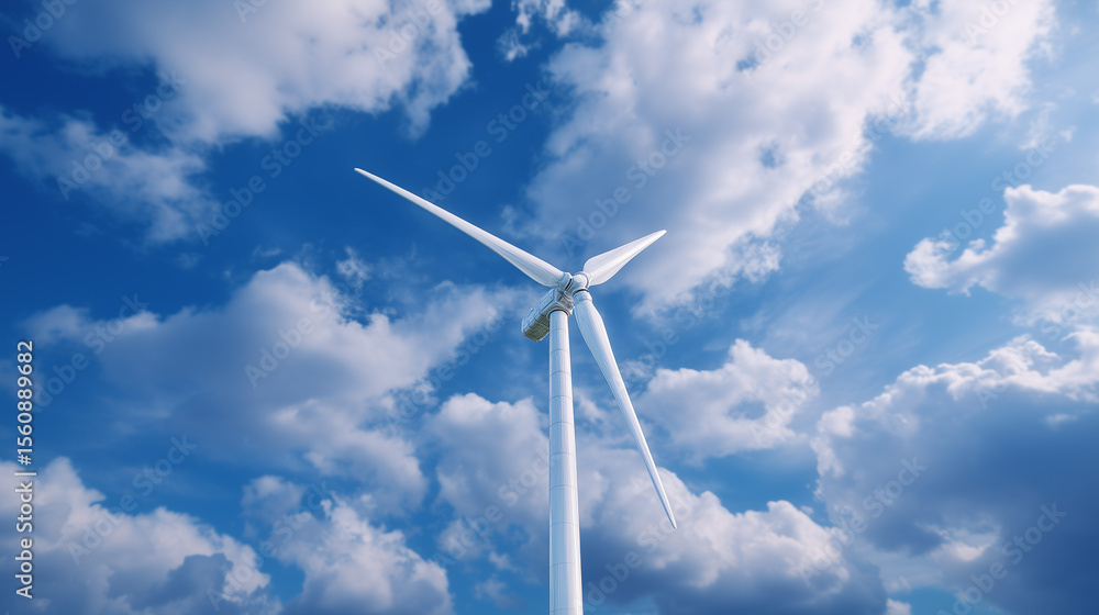 Wind turbine standing tall against a backdrop of fluffy clouds in a blue sky during a sunny day Generative AI Wind turbine standing tall against a backdrop of fluffy clouds in a blue sky during a sunny day Generative AI