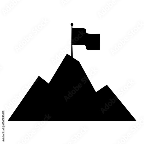 Flag on mountain peak symbolizes achievement