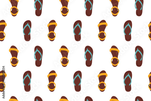 Repeating pattern of sandals and flip flops for vacation and summer design themes