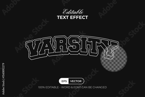 Varsity Editable Text Effect Outline Stroke Style. Text Without Fill Color.
