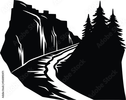 Cliffside Trail in Wilderness, Narrow Trail on Rocky Cliff