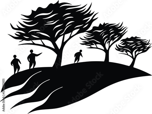 High Winds on Grassy Hilltop, Blowing Grass in Wind