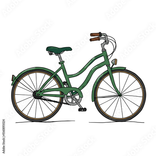 Vintage green bicycle with curved frame and wooden handlebars  