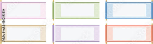 Traditional Korean Scroll Banner Vector Set with Pastel Colors for Presentation Templates and Web Design