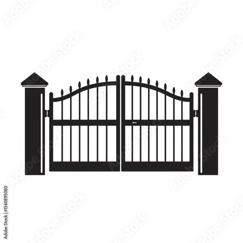 Classic wrought iron gate design for architectural plans, security concepts, and elegant entrance graphics.