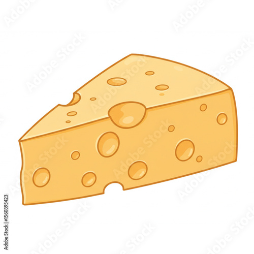 A piece of Swiss cheese graphic, perfect for menu design, restaurant applications, or food related marketing material, showcasing cartoon cheese charm.
