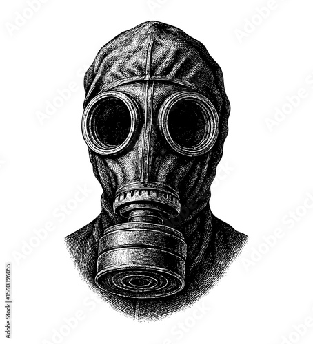Gas Mask Soldier Portrait - Vintage Engraving Illustration. Vector and PNG Isolated on Transparent Background
