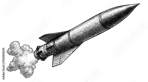 Rocket Missile Launch – Vintage Engraving Illustration – Vector and PNG Isolated on Transparent Background
