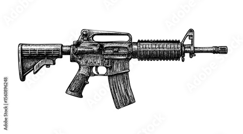 M4 Assault Rifle – Vintage Engraving Illustration – Vector and PNG Isolated on Transparent Background
