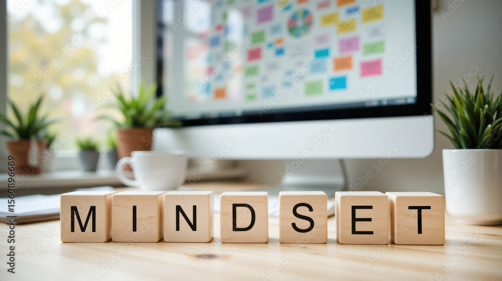 Fototapeta premium Mindset concept symbolizing personal growth, mental focus, and motivational thinking with copy space