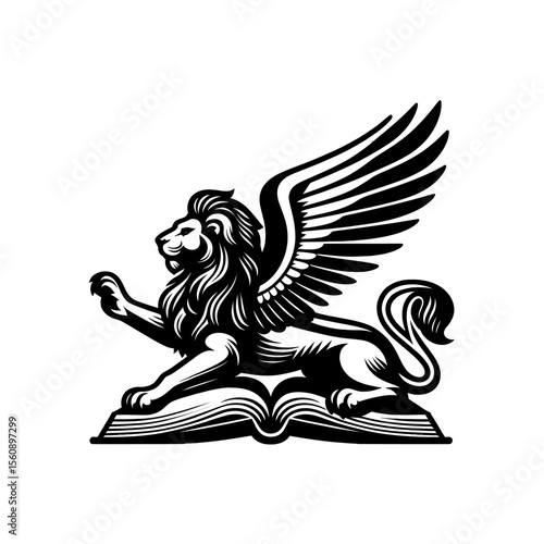 Winged Lion Vector Illustration in Mythical Style