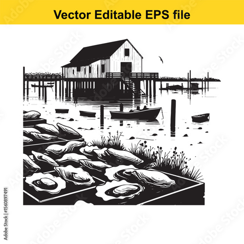 Elegant Oyster Shell Hand Drawn Illustration for Seafood Menu and Gourmet Food Promotion An intricate vector graphic of an oyster presenting culinary delicacy and seaside freshness Suitable for luxury