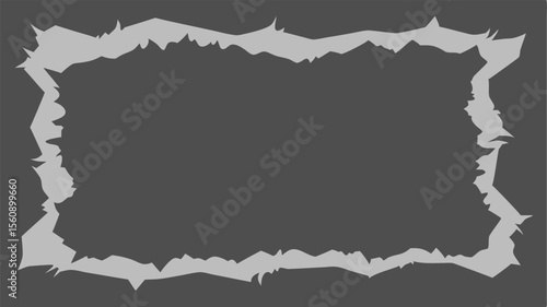 Abstract torn paper frame graphic with jagged edges on a transparent background