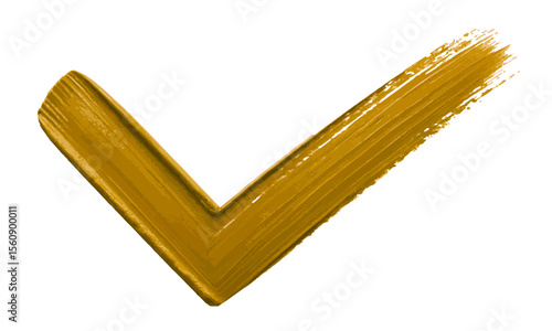  single golden check mark painted with brush strokes on a white background.