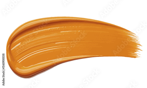 single smear of glossy caramel colored paint on a white background  smooth texture.