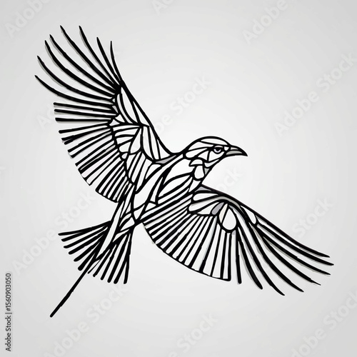 Stylized bird soars, abstract lines define modern avian flight design.
