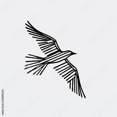 Stylized bird soars, abstract lines define modern avian flight design.

