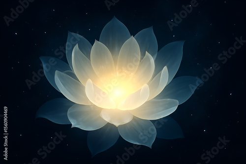 Świetlisty lotos na ciemnym tle – abstrakcyjna ilustracja kwiatowa