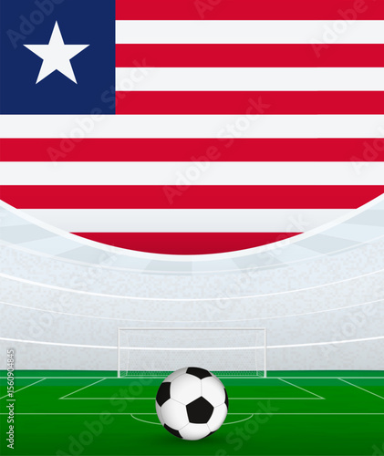 Liberia National Football Theme, Stadium and Soccer Ball. Soccer Match Concept in Liberia.