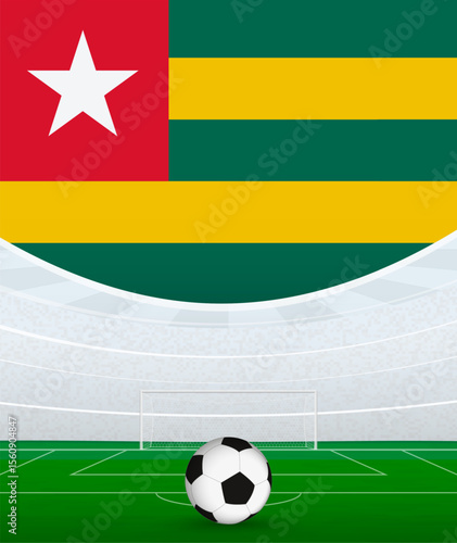 Togo National Football Theme, Stadium and Soccer Ball. Soccer Match Concept in Togo.