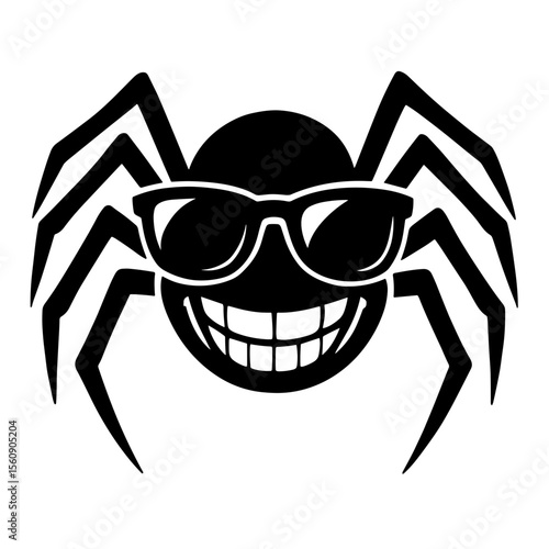 A cartoon spider wearing sunglasses, embodies confidence. the cool creature smile offers a playful, friendly vibe. A creative, unique design. vector illustration