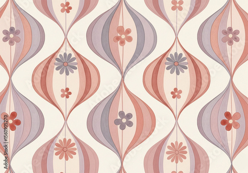 Retro Floral Geometric Pattern Wallpaper